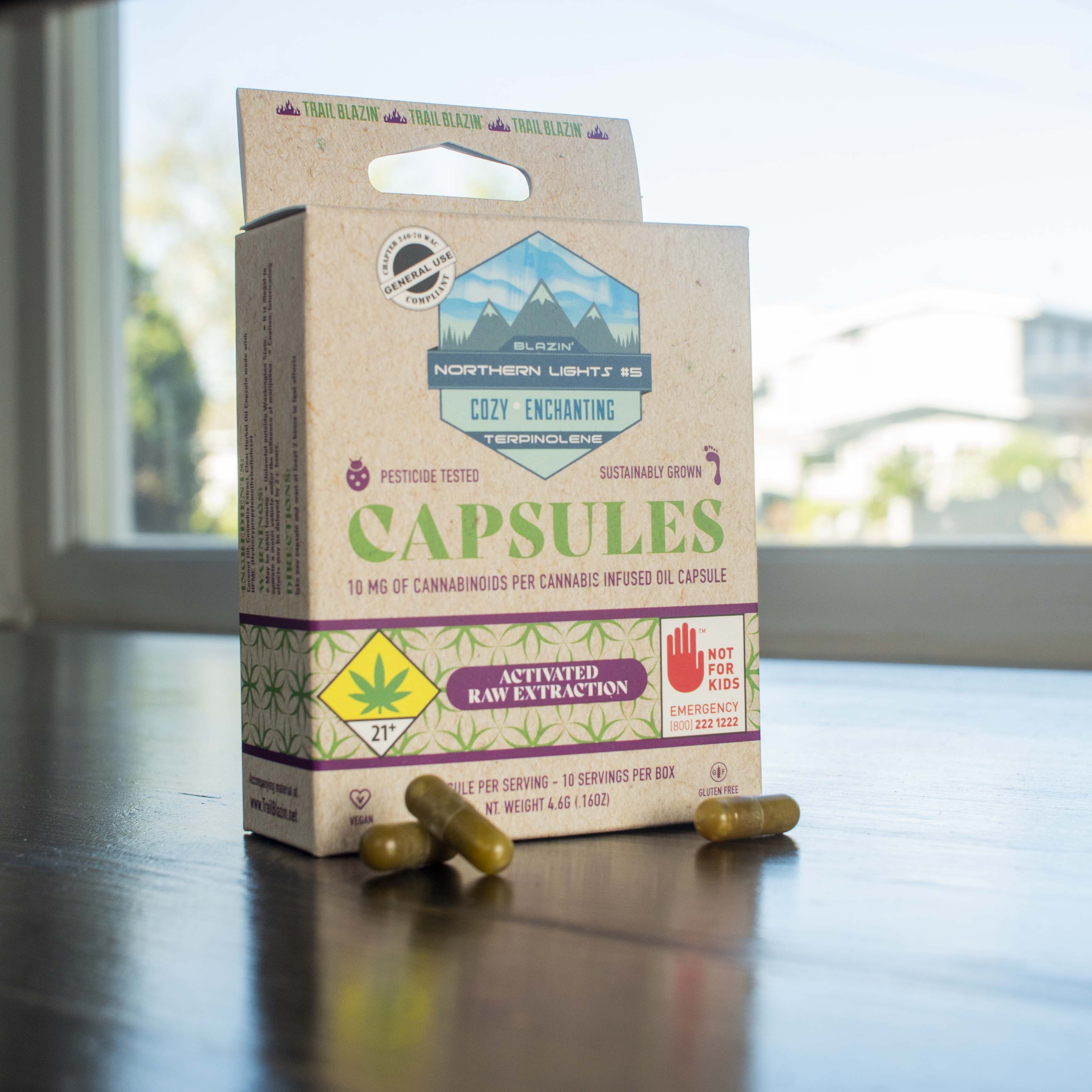 Northern Lights #5 capsule box with capsules.